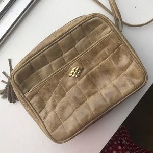 Vintage Faux Crocodile Crossbody Bag with Tassel